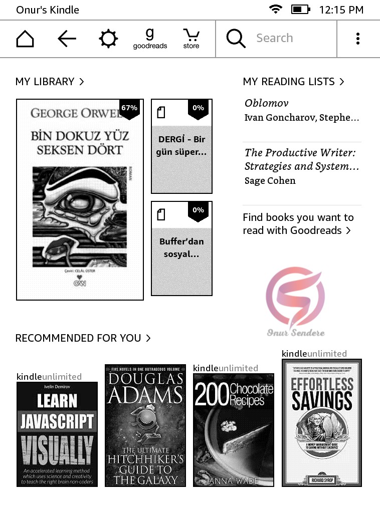 kindle guncelleme sonrasi ana ekran - onur sendere